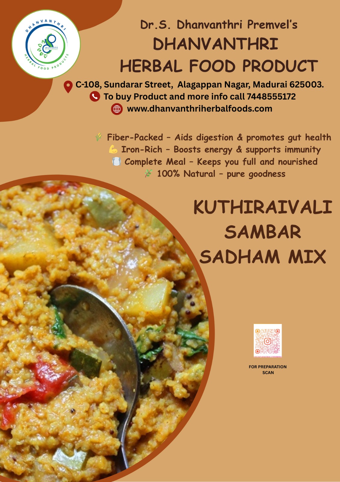 Dhanvanthri Kuthiraivali Sambar rice Mix